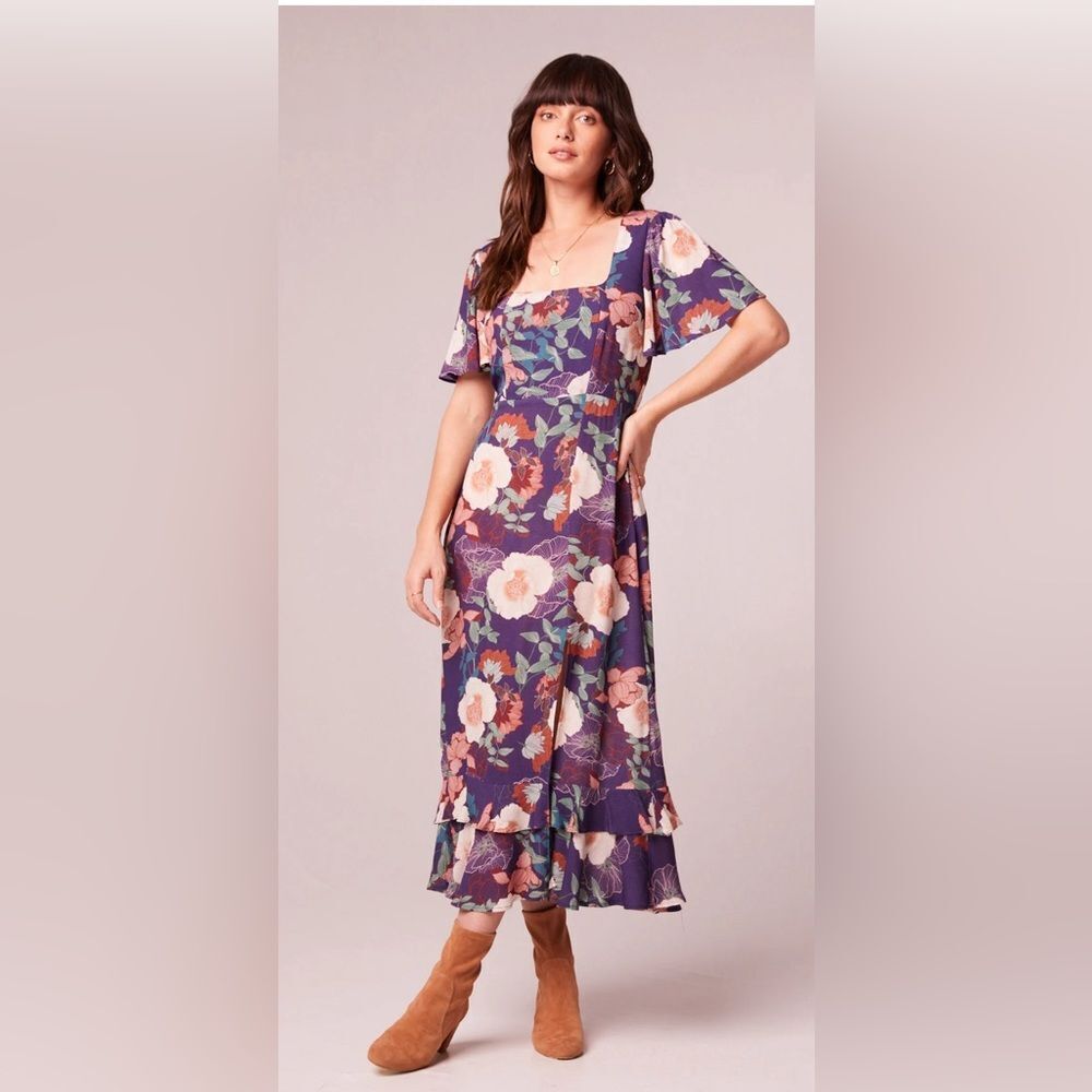 Band of the FreeTHEA PURPLE FLORAL SQUARE NECK MIDI DRESS|NWT|XS